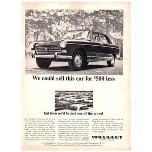 1965 Peugeot Sedan Vintage Print Ad We Could Sell This Car for $500 Less Decor